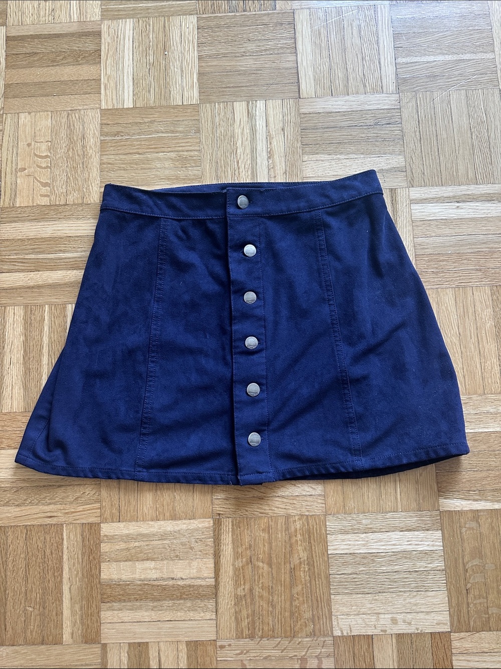 Express Navy Suede Button-Front Mini Skirt - Picture 1 of 3